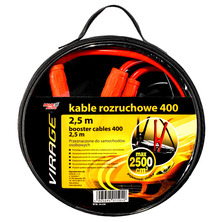 Virage kable rozruchowe 400A 2.5m VIRAGE KABLE ROZRUCHOWE 400A 2.5M